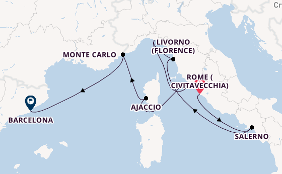 Western Mediterranean from Rome (Civitavecchia), Italy with the Silver Ray