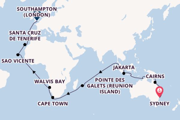 Voyage from Sydney to Walvis Bay via Airlie Beach