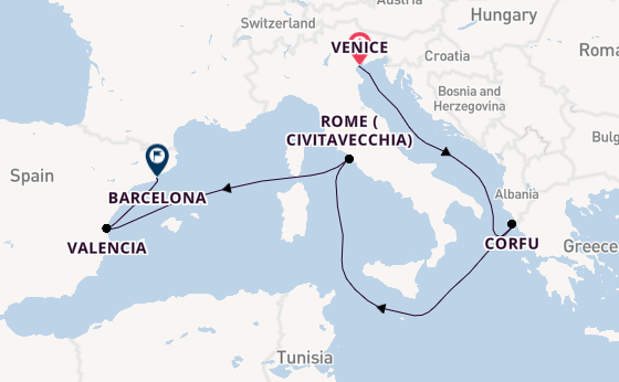 Western Mediterranean from Venice, Italy with the MSC Lirica