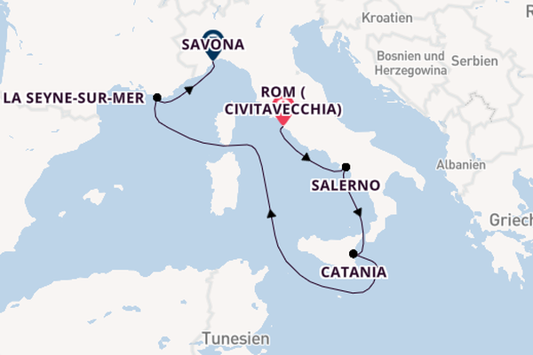 Westliches Mittelmeer ab Civitavecchia (Rom), Italien auf der Costa Fascinosa