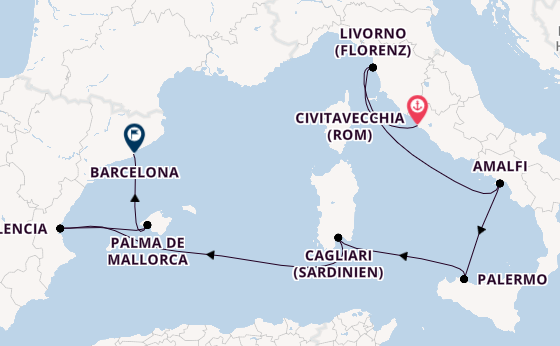 Westliches Mittelmeer ab Civitavecchia (Rom), Italien auf der Celebrity Constellation