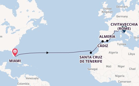 trans-Atlantisch vanaf Miami, Verenigde Staten met de Sonata (Oceania)