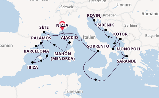 Mittelmeer ab Nizza, Frankreich auf der Silver Shadow
