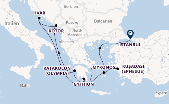 Östliches Mittelmeer ab Piräus (Athen), Griechenland auf der Seven Seas Navigator