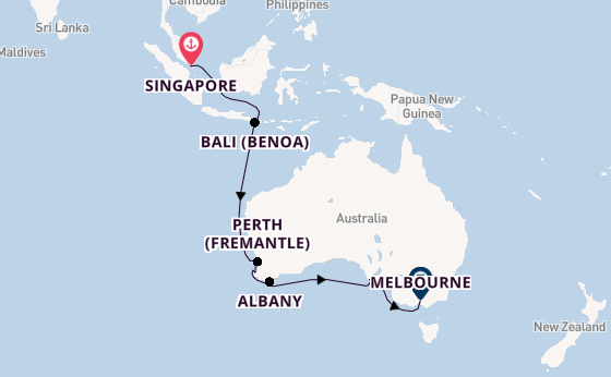 Australia from Singapore, Singapore with the Silver Moon