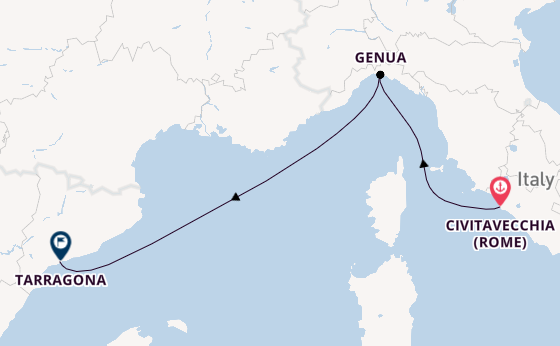 Westelijke Middellandse Zee vanaf Civitavecchia (Rome), Italië met de MSC Divina