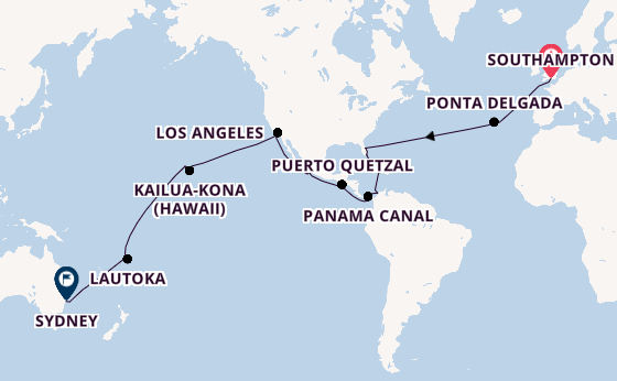 Round-the-World Trip from Southampton, England with the Queen Anne