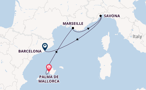 Westelijke Middellandse Zee vanaf Palma de Mallorca, Mallorca, Spanje met de Costa Diadema
