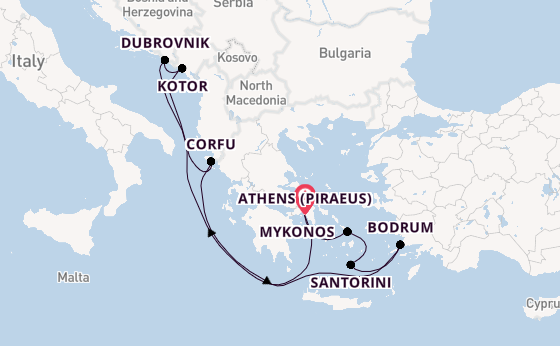 Eastern Mediterranean from Athens (Piraeus), Greece with the Scarlet Lady