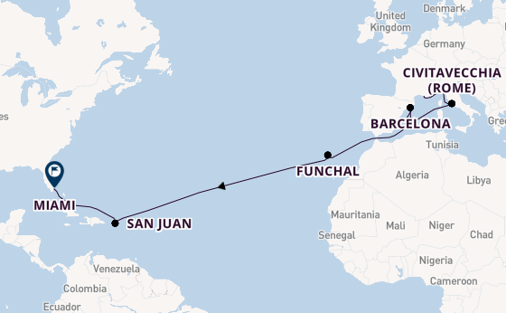 trans-Atlantisch vanaf Marseille, Frankrijk met de MSC Grandiosa