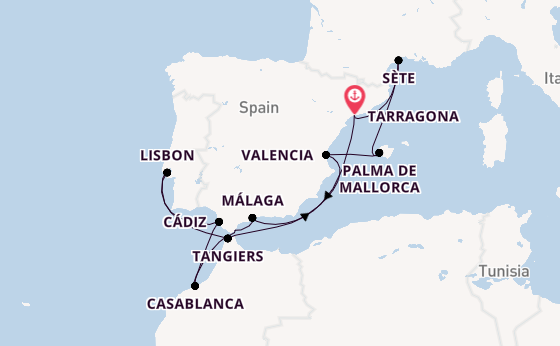 Western Mediterranean from Tarragona, Spain with the Celestyal Discovery
