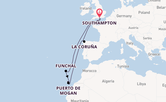 Canary Islands from Southampton, England with the Queen Anne