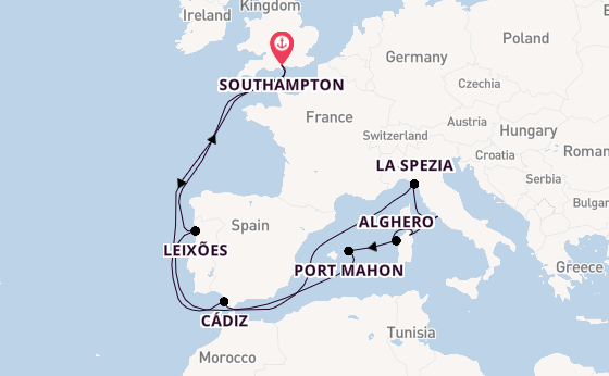 Western Mediterranean from Southampton, England with the Balmoral