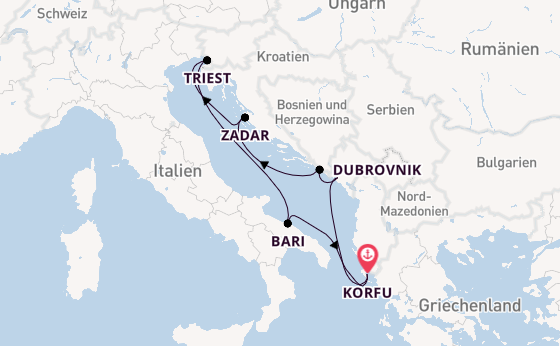 Mittelmeer ab Korfu, Griechenland auf AIDAblu
