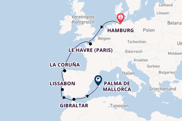 Westliches Mittelmeer ab Hamburg, Deutschland auf der Mein Schiff 6