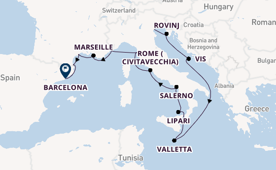 Western Mediterranean from Fusina (Venice) with the Seabourn Ovation 