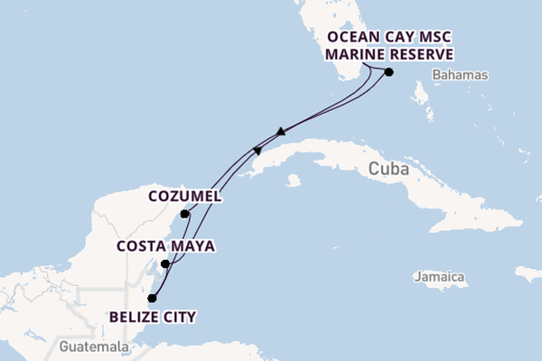 Western Caribbean from Miami, Florida, USA with the MSC Seaside