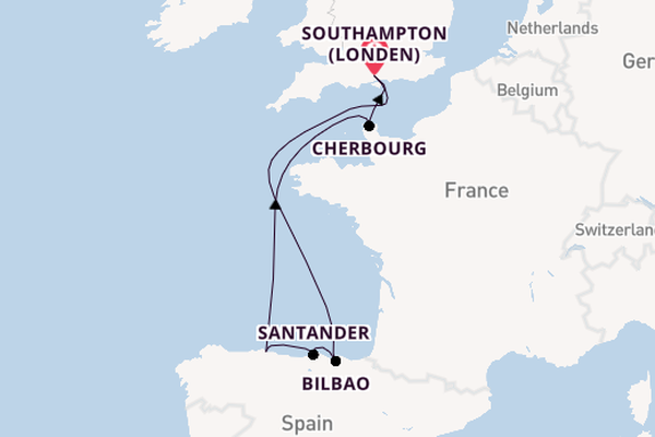 Engeland vanaf Southampton (Londen), Engeland met de Queen Anne