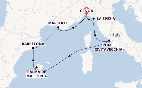 Western Mediterranean from Genoa, Italy with the MSC Grandiosa