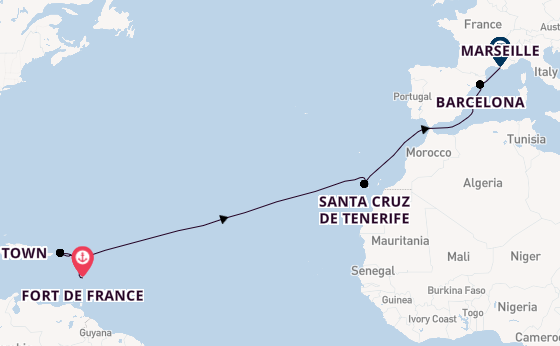 Caribbean from Fort de France, Martinique with the MSC World Europa