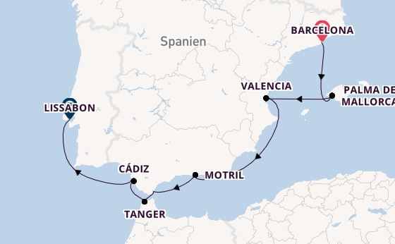 Westliches Mittelmeer ab Barcelona, Spanien auf der Norwegian Dawn