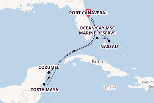 Karibik ab Port Canaveral, USA auf der MSC Grandiosa