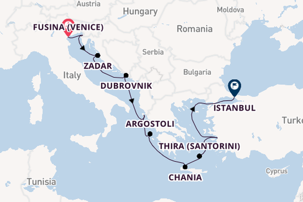 Middellandse Zee vanaf Fusina (Venice) met de Azamara Pursuit