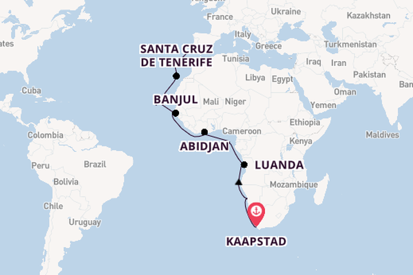 Afrika vanaf Kaapstad, Zuid-Afrika met de Seven Seas Mariner