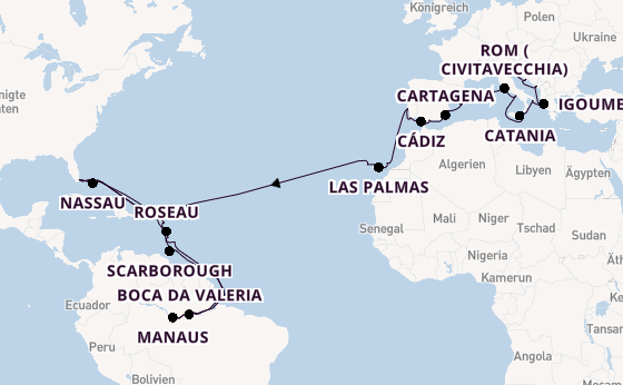 Transatlantik ab Venedig, Italien auf der Insignia