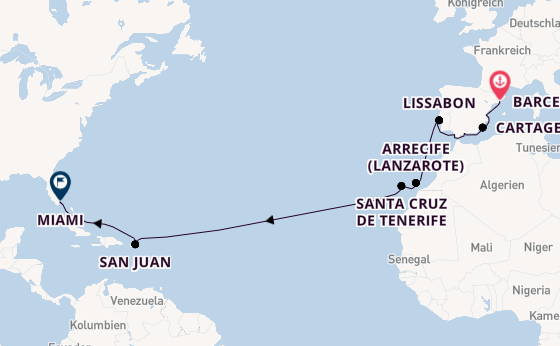 Transatlantik ab Barcelona, Spanien auf der Aurelia
