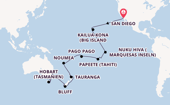 Transpazifik ab San Diego, USA auf der Silver Whisper