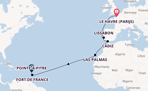 Zuidelijke Caraïben vanaf Le Havre (Parijs), Frankrijk met de Costa Favolosa