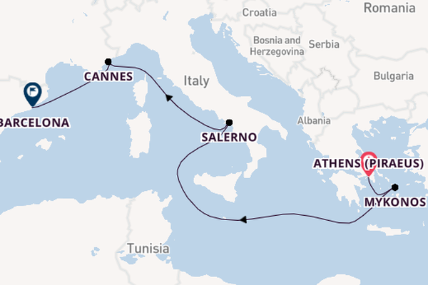 Mediterranean Sea from Athens (Piraeus), Greece with the Scarlet Lady