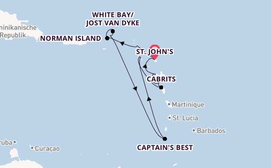 Karibik ab St. John's, Antigua und Barbuda auf der Star Clipper
