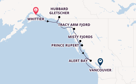 Alaska ab Whittier, Alaska auf der Seabourn Encore