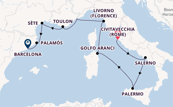 Westelijke Middellandse Zee vanaf Civitavecchia (Rome), Italië met de Allura
