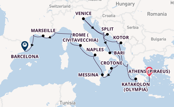 Mediterranean Sea from Athens (Piraeus), Greece with the Viking Neptune