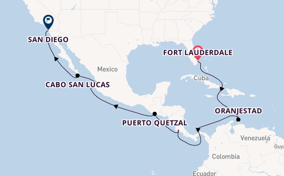 Mexicaanse Riviera vanaf Fort Lauderdale, Verenigde Staten met de Oosterdam