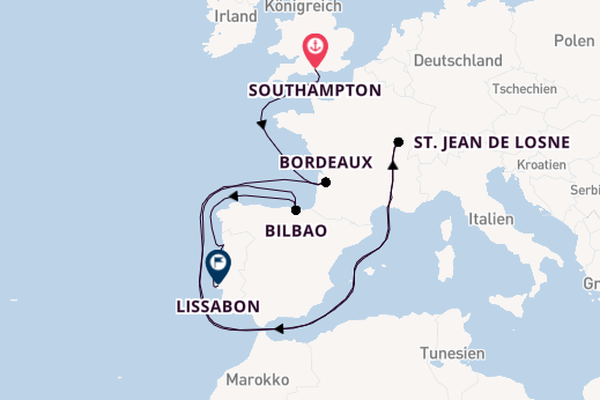 Portugal ab Southampton, Großbritannien auf der Azamara Onward