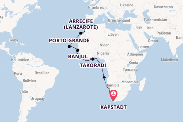 Afrika ab Kapstadt, Südafrika auf der Regatta