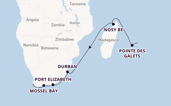 Africa from Port Louis, Mauritius with the Seven Seas Mariner
