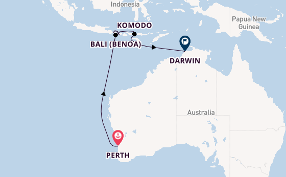 Indonesië vanaf Perth, Australië met de Seven Seas Navigator
