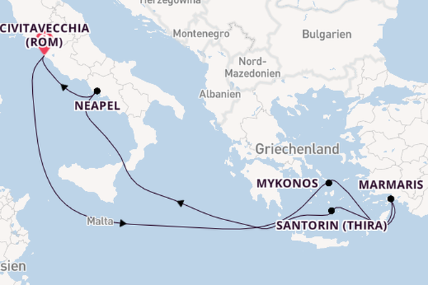 Mittelmeer ab Civitavecchia (Rom), Italien auf der MSC Divina