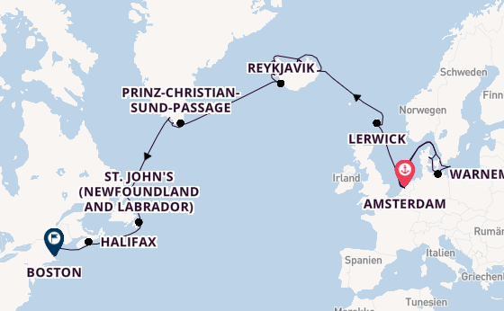Transatlantik ab Amsterdam, Niederlande auf der Zuiderdam