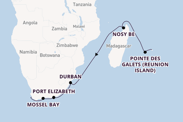 Africa from Port Louis, Mauritius with the Seven Seas Mariner