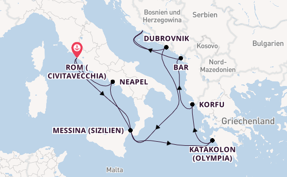 Mittelmeer ab Civitavecchia (Rom), Italien auf der Celebrity Ascent
