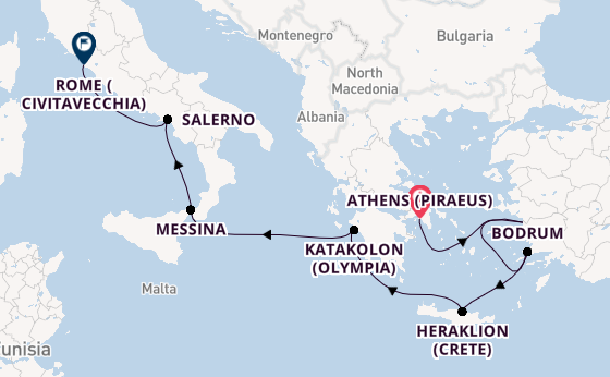 Mediterranean Sea from Athens (Piraeus), Greece with the Allura
