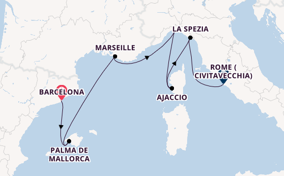 Western Mediterranean from Barcelona, Spain with the Sun Princess