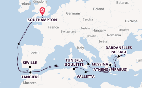 Mediterranean Sea from Southampton, England with the Britannia 