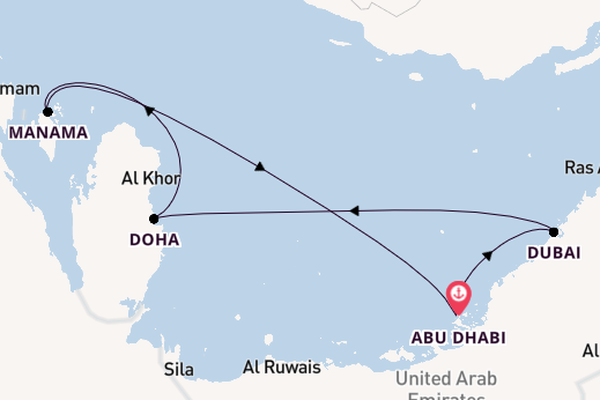 Perzische Golf vanaf Abu Dhabi, Verenigde Arabische Emiraten met de MSC Euribia